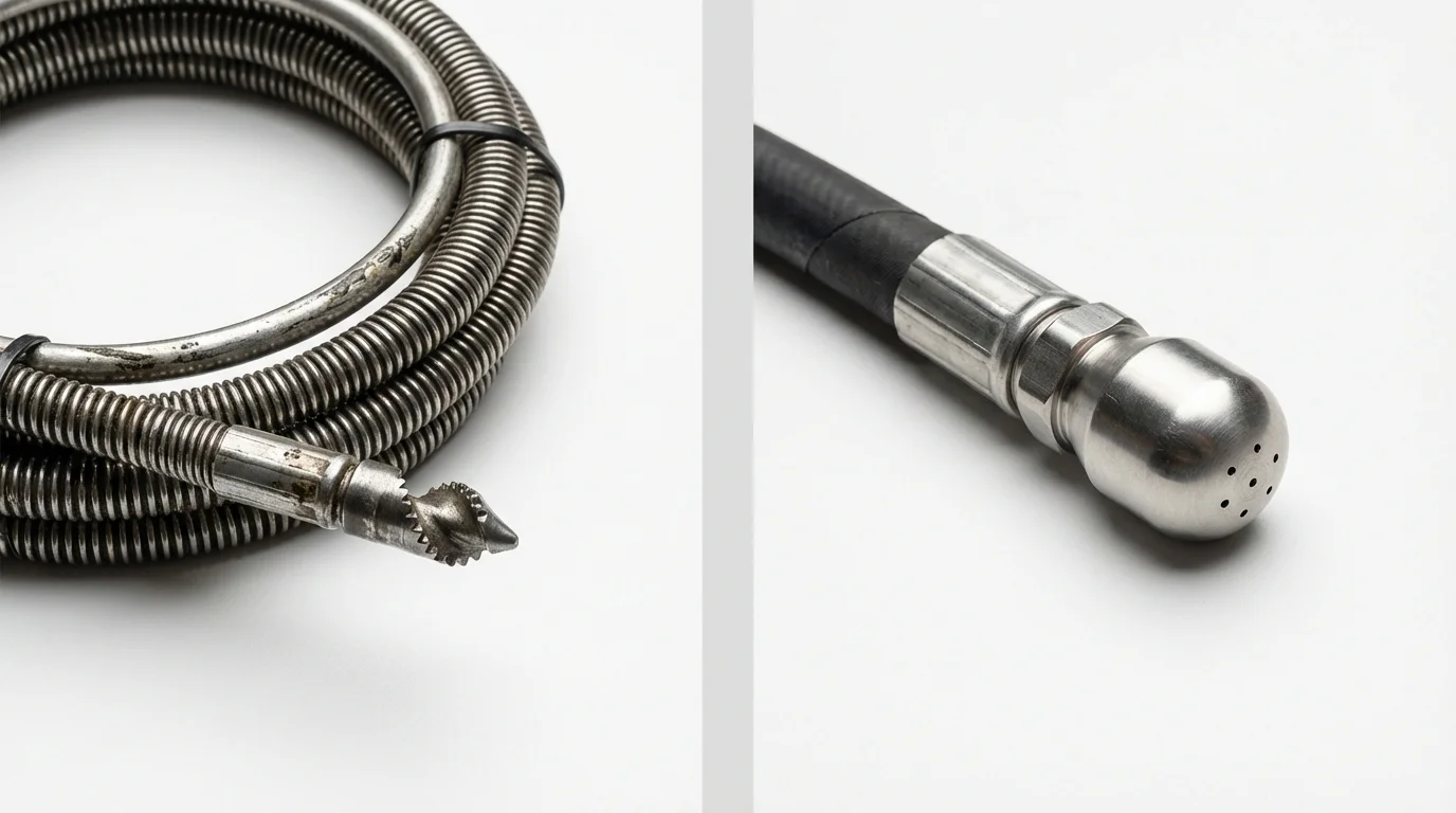 Drain snake cable and hydro jetting nozzle used for drain cleaning in Stokesdale, NC