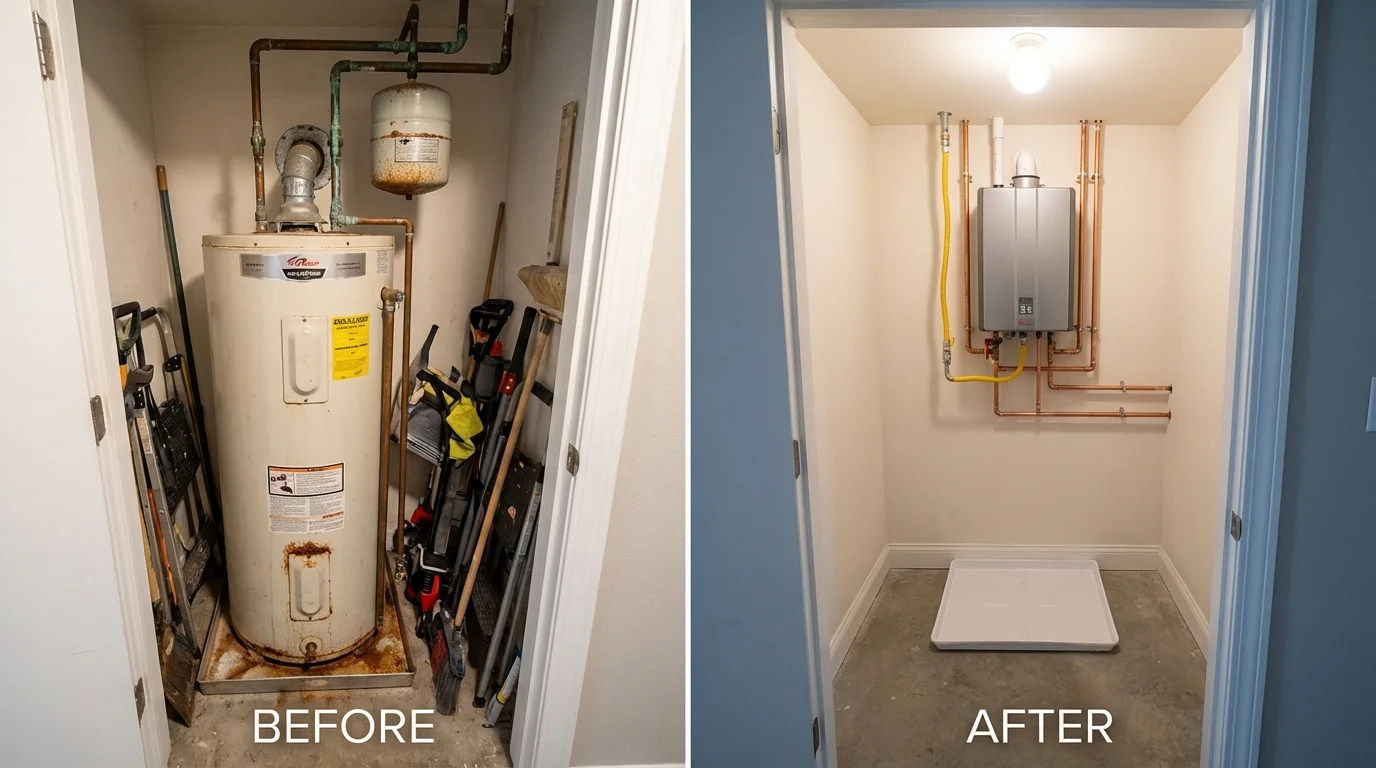 Tank water heater versus wall-mounted tankless unit comparison for Stokesdale, NC homeowners