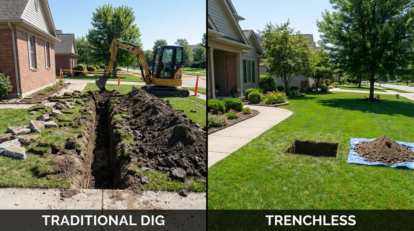 Trenchless sewer repair with minimal yard damage versus traditional excavation in Stokesdale, NC